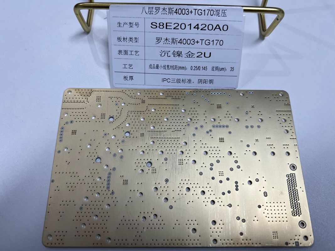 8 لایه Rogers RO4003 + FR4 TG170 سطح طلا Rogers Board PCB ماسک سولدر سبز